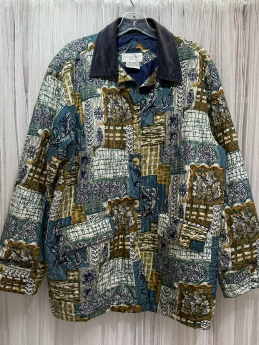 VTG Casual Corner Silk Quilted Jacket Womens Medium Patchwork Art Teacher Boxy